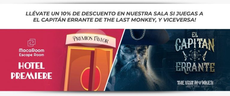 Foto de los dos carteles de las salas de The Last Monkey y MacaRoom Escape Room: Hotel Premiere en Parla (Madrid)